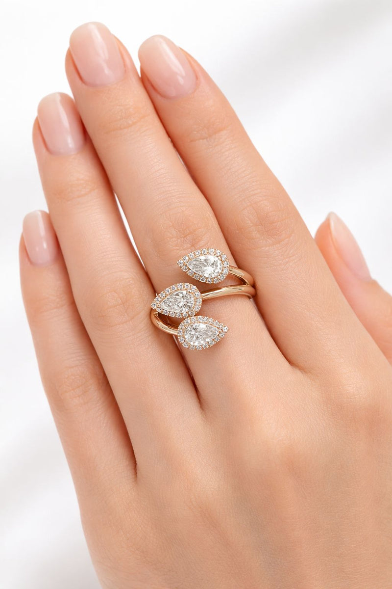 טבעת אופנה - טיפות 3 אבנים מעוצבת