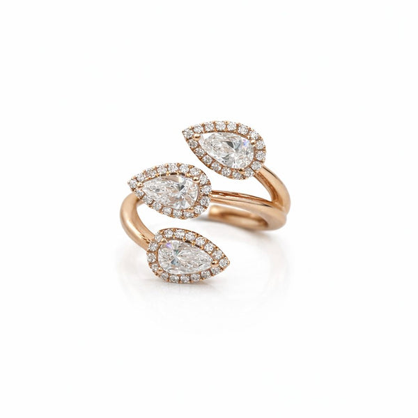 טבעת אופנה - טיפות 3 אבנים מעוצבת